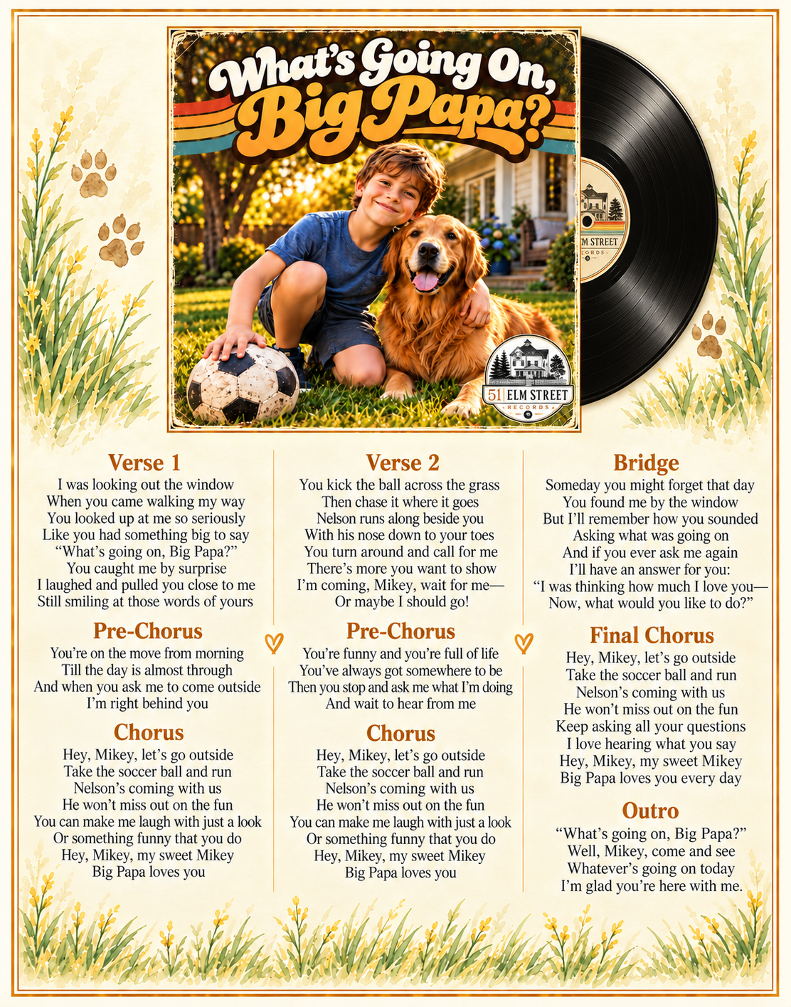 What's Going On, Big Papa? personalized album cover and lyric keepsake